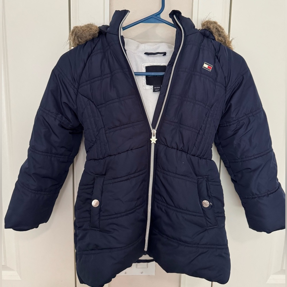Tommy Hilfiger Navy Puffer Jacket with Fur Hood